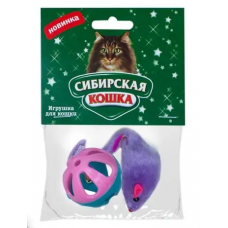 Сибирская кошка набор  "Мышь+Мяч с погремушкой D= 40 мм" 4 шт в упаковке 						