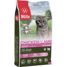 Blitz Holistic Chicken&Lamb Cat,низкозерновой корм для взрослых кошек с курицей и ягненком,уп.5 кг.