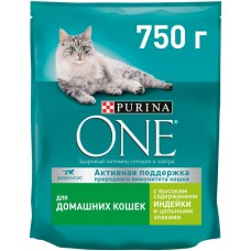 Корм Purina One для взрослых кошек с чувствительным пищеварением индейка, рис 0.75 кг