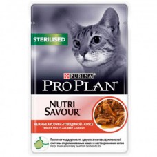 Pro Plan NutriSavour Sterilised,влажный корм для стерилизованных кошек с говядиной в соусе,пауч 85 гр.