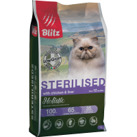Blitz Holistic Chicken&Liver Adult Sterilised Cat,низкозерновой корм для стерилизованных кошекс курицей и печенью,уп.1,5 кг.